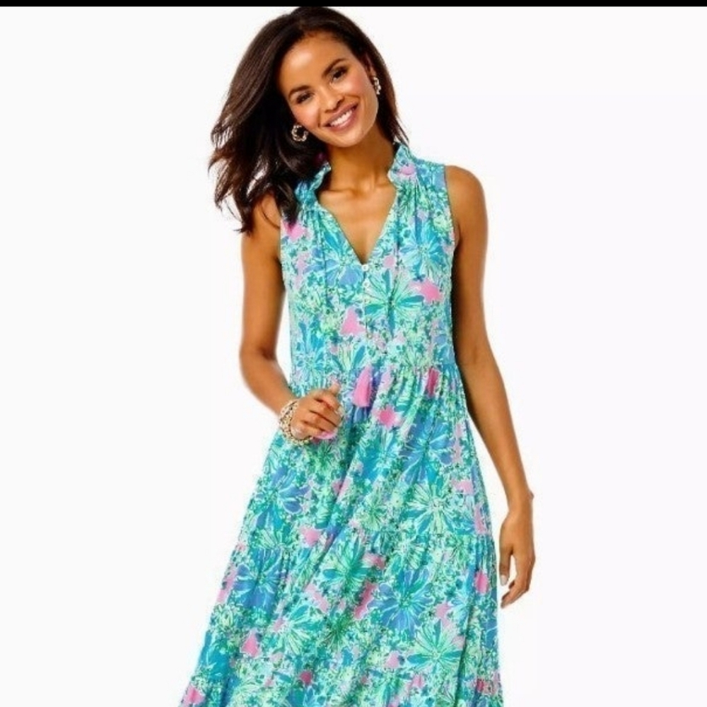 Lilly Pulitzer Blue and Pink Maxi Dress